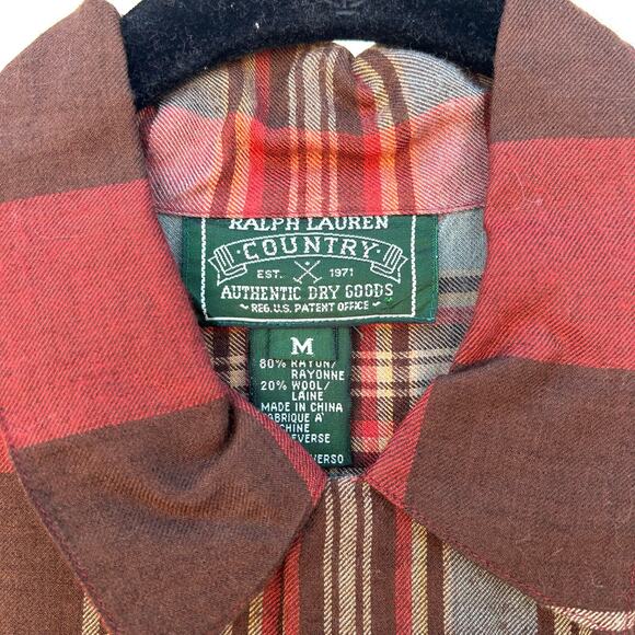Vintage Ralph Lauren Country Red Flannel Button Down Shirt Wool Plaid Medium - Picture 3 of 5